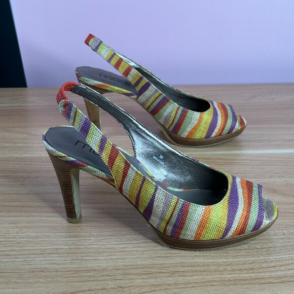 MODA Womens High Heels Slingbacks Shoes 9M Multicolor Zebra Stripe Gum - Picture 7 of 16